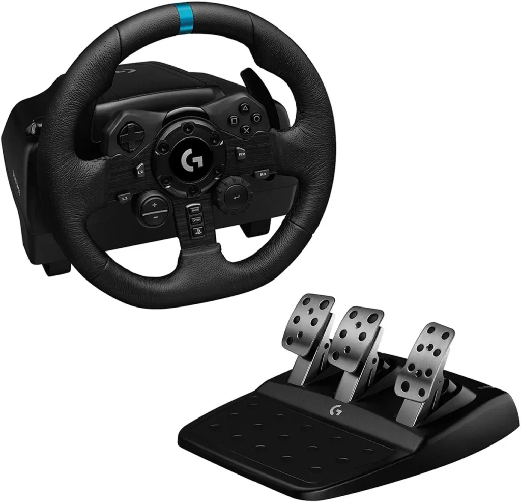 Volante Logitech G923 para PlayStation em fundo branco.